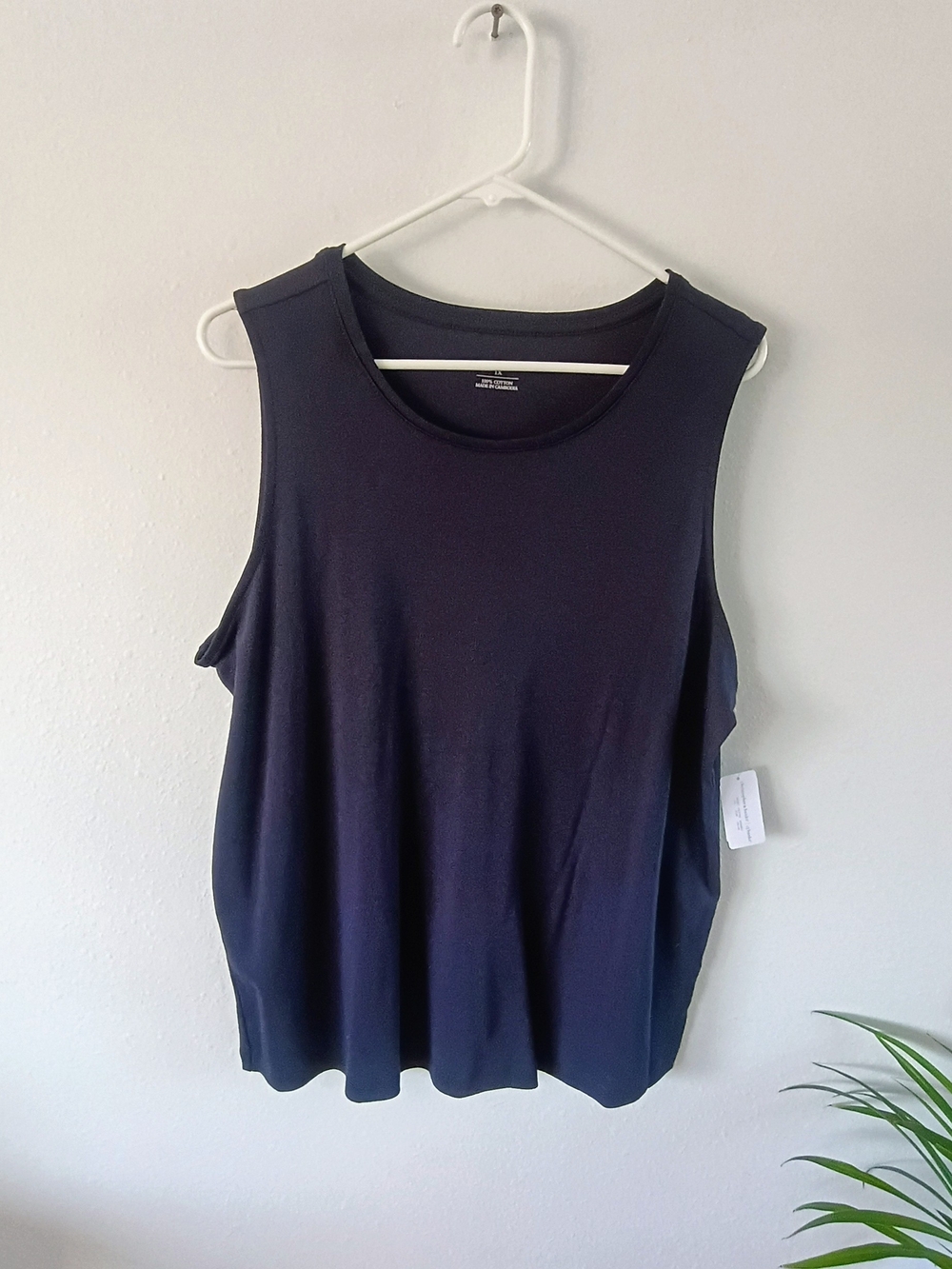 CJ Banks 1X 16/18W Navy Tank Top NWT 100% Cotton Plus Size Sleeveless Basic